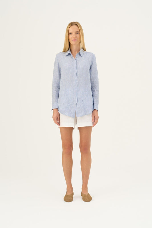 Blue White Stripes Linen Azalea Shirt