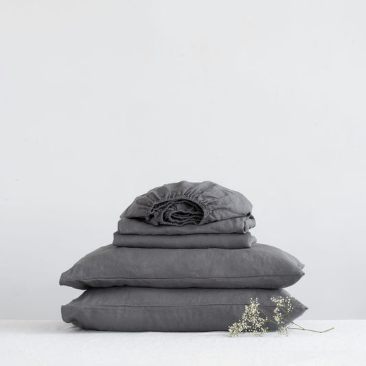 Dark Grey lino paklodė rinkinys — naturalusdrabuziai.lt