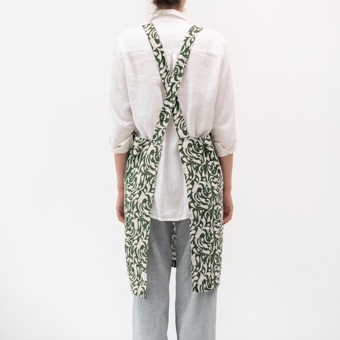 Evergreen Damask lino kryžminio tipo prijuostė — naturalusdrabuziai.lt