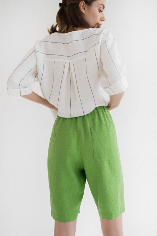 Foliage Green lino Cumin šortai — naturalusdrabuziai.lt