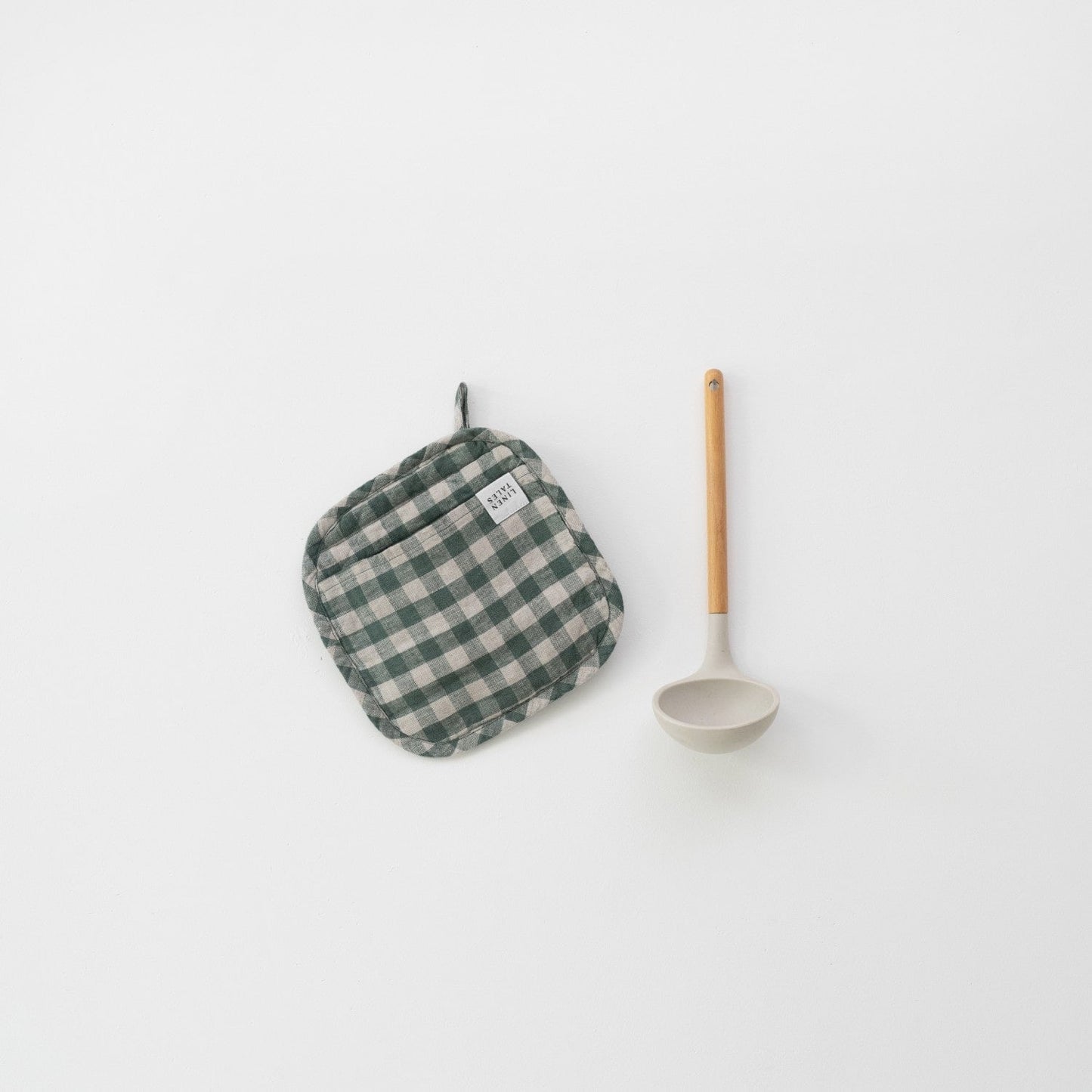 Forest Green Gingham lino puodų laikiklis — naturalusdrabuziai.lt