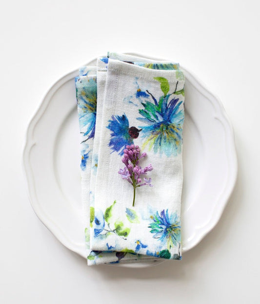 LIMITED EDITION White Flowers lino servetėlių rinkinys 2 vnt. — naturalusdrabuziai.lt