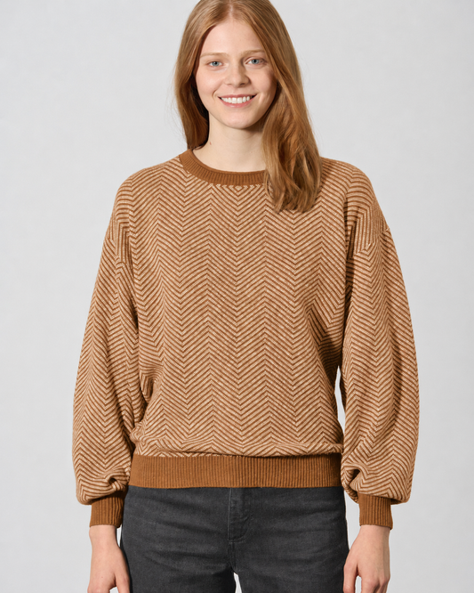 Moteriškas megztinis iš kanapių ir ekologiškos medvilnės (LZ397OEB) – almond-nature