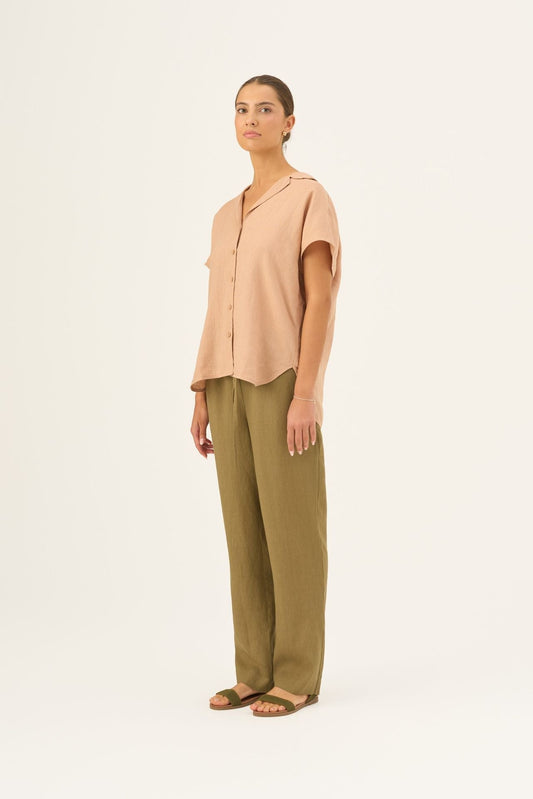 Olive Khaki lino Octave kelnės — naturalusdrabuziai.lt