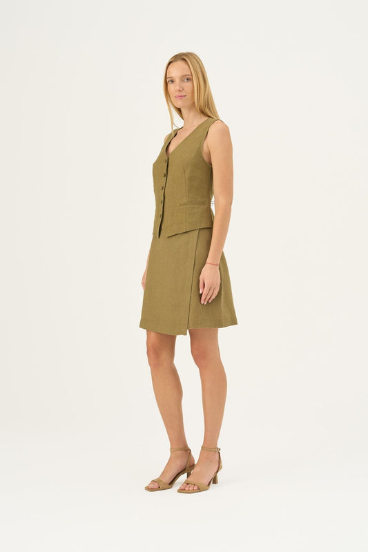 Olive Khaki lino Pasodoble liemenė — naturalusdrabuziai.lt
