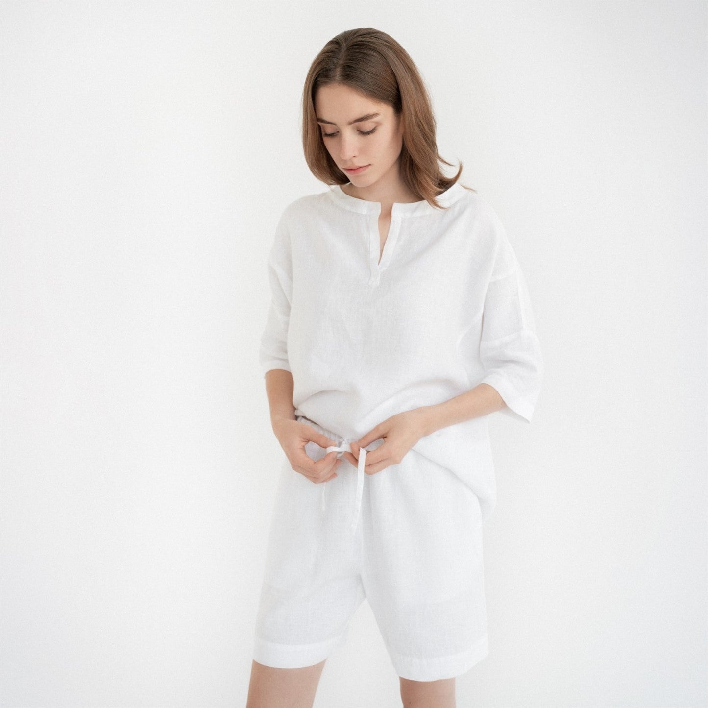 Optical White lino Clover Pyjama rinkinys — naturalusdrabuziai.lt