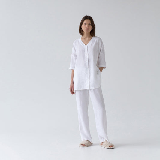 Optical White lino Primrose Loungewear rinkinys — naturalusdrabuziai.lt