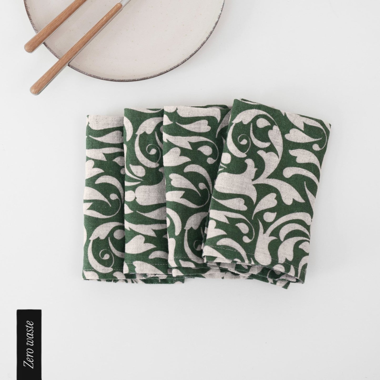 Zero Waste Evergreen Damask lino servetėlių rinkinys 4 vnt. — naturalusdrabuziai.lt