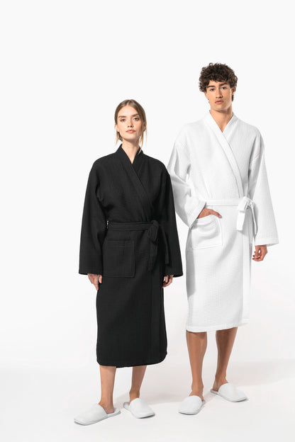 Premium medvilninis vaflinis kimono tipo chalatas — naturalusdrabuziai.lt