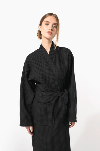 Premium medvilninis vaflinis kimono tipo chalatas — naturalusdrabuziai.lt