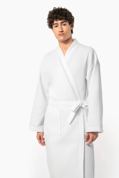 Premium medvilninis vaflinis kimono tipo chalatas — naturalusdrabuziai.lt
