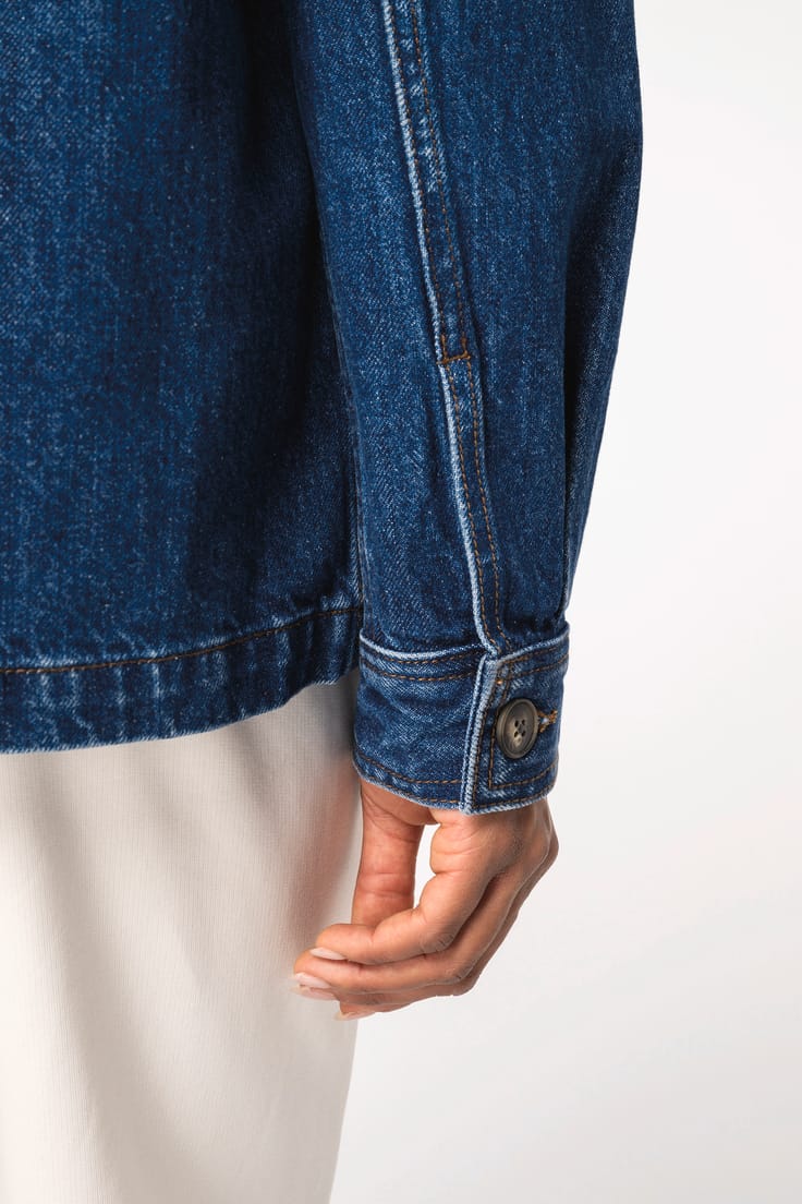 Unisex organinės medvilnės sunkios džinsinės striukė — naturalusdrabuziai.lt