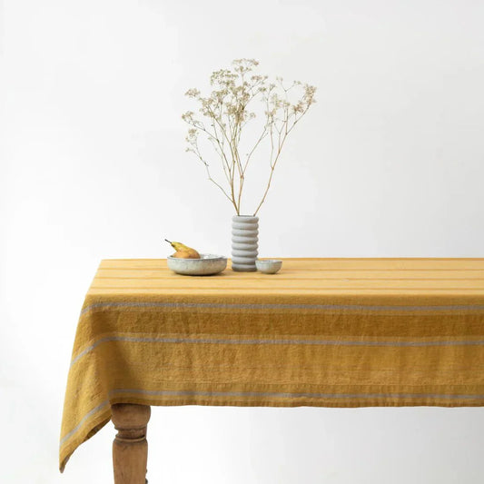 Amber Bronze Stripes lino staltiesė — naturalusdrabuziai.lt