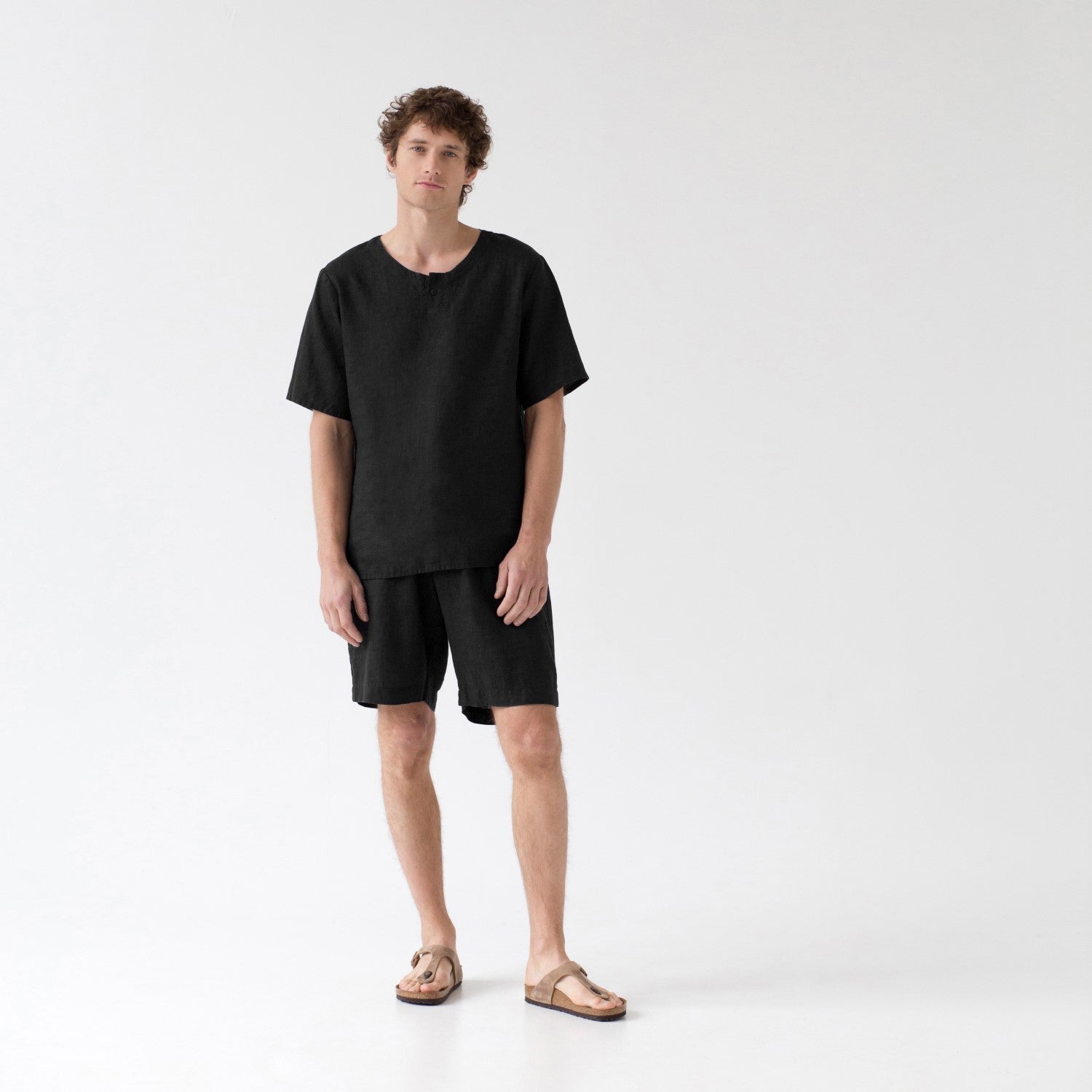 Black lino Fern Pyjama rinkinys — naturalusdrabuziai.lt