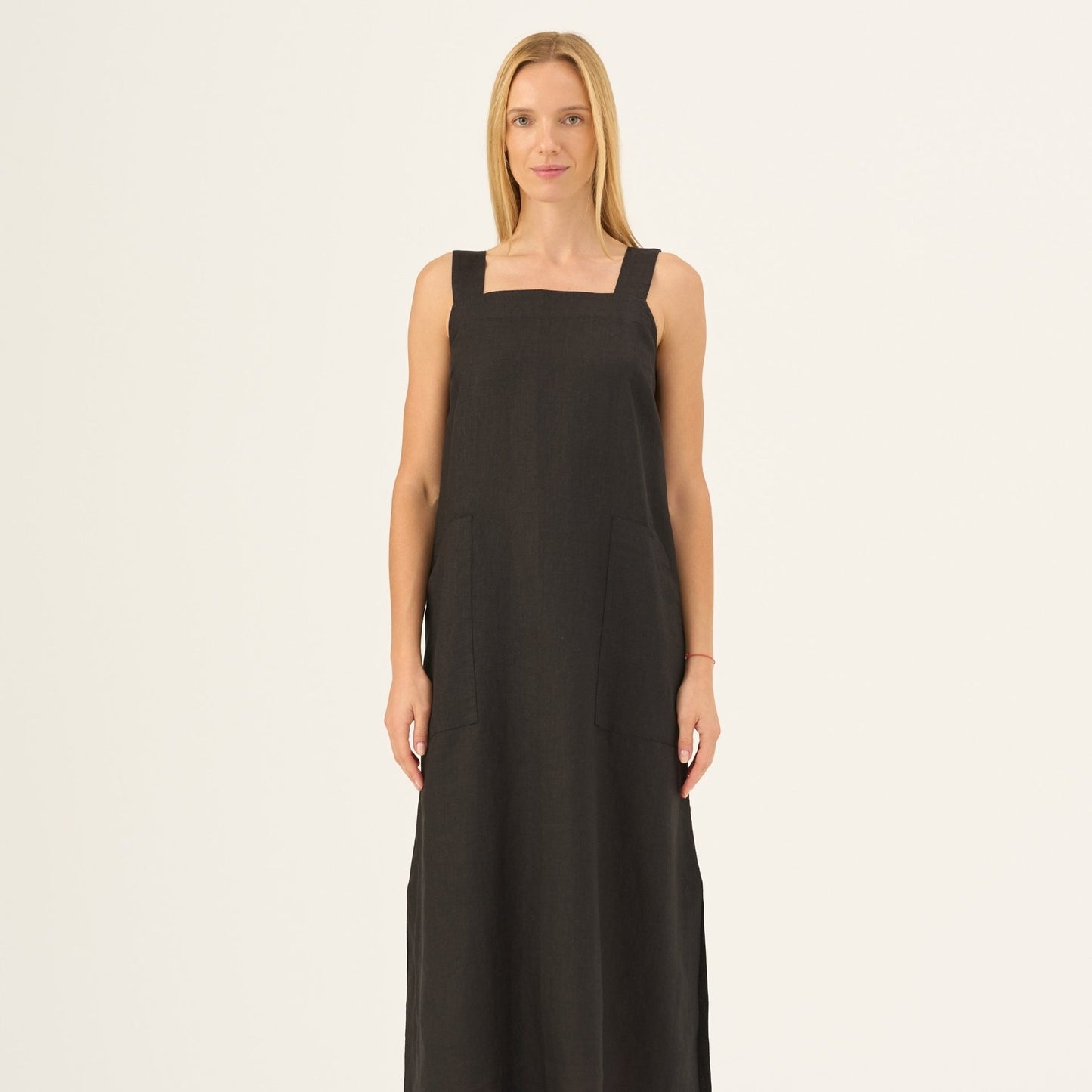 Black Linen Fugue Dress — naturalusdrabuziai.lt