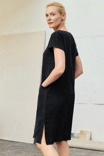 Black Linen Goldenrod Dress