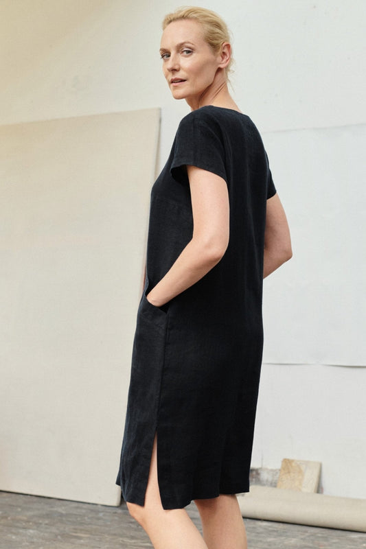 Black Linen Goldenrod Dress