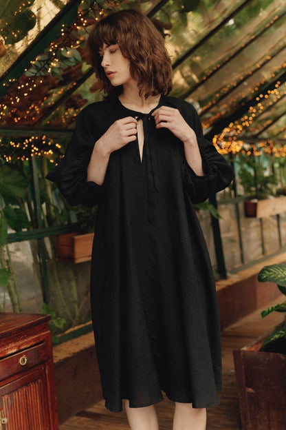 Black Linen Mahina Dress