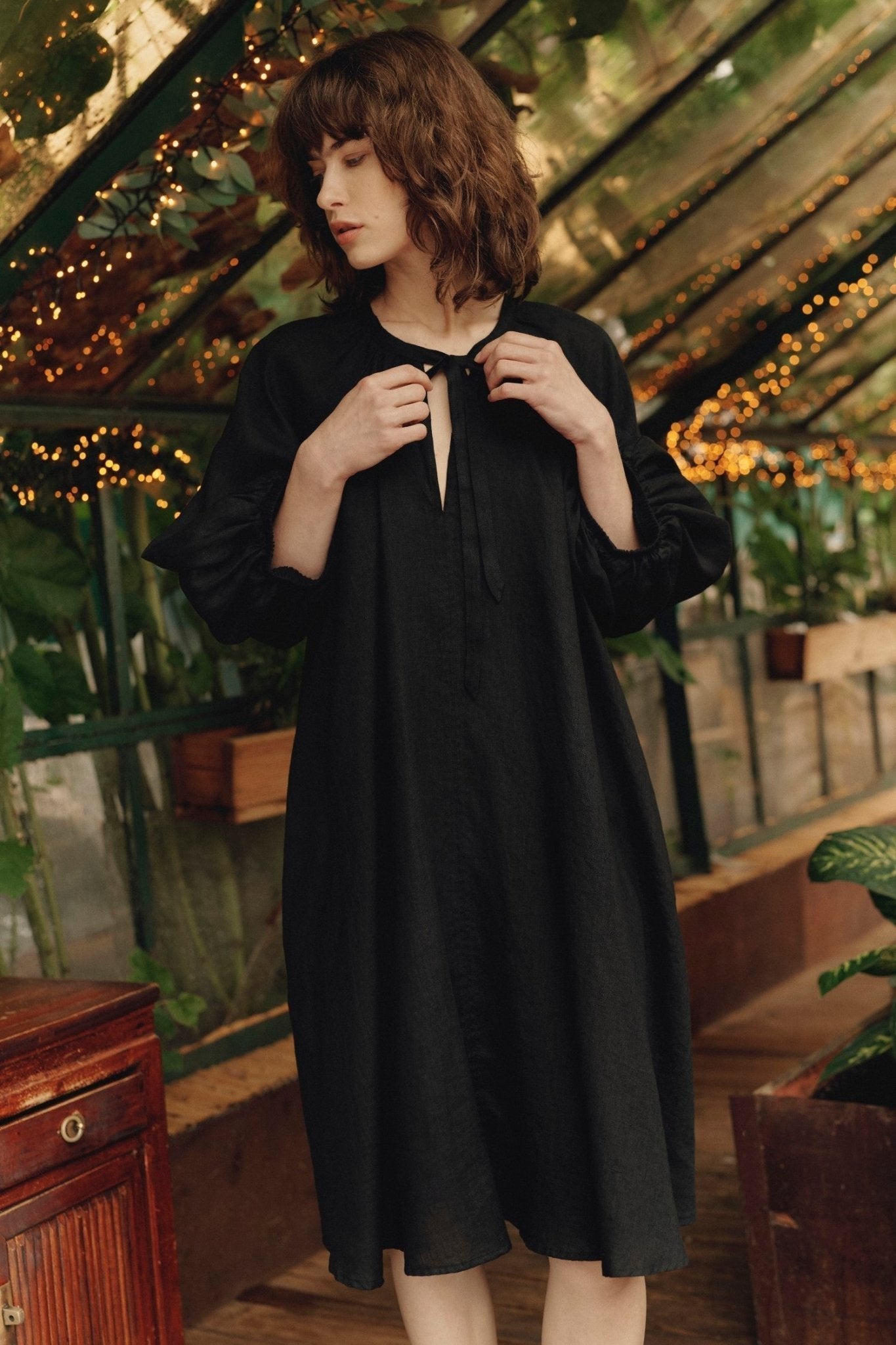 Black lino Mahina suknelė — naturalusdrabuziai.lt