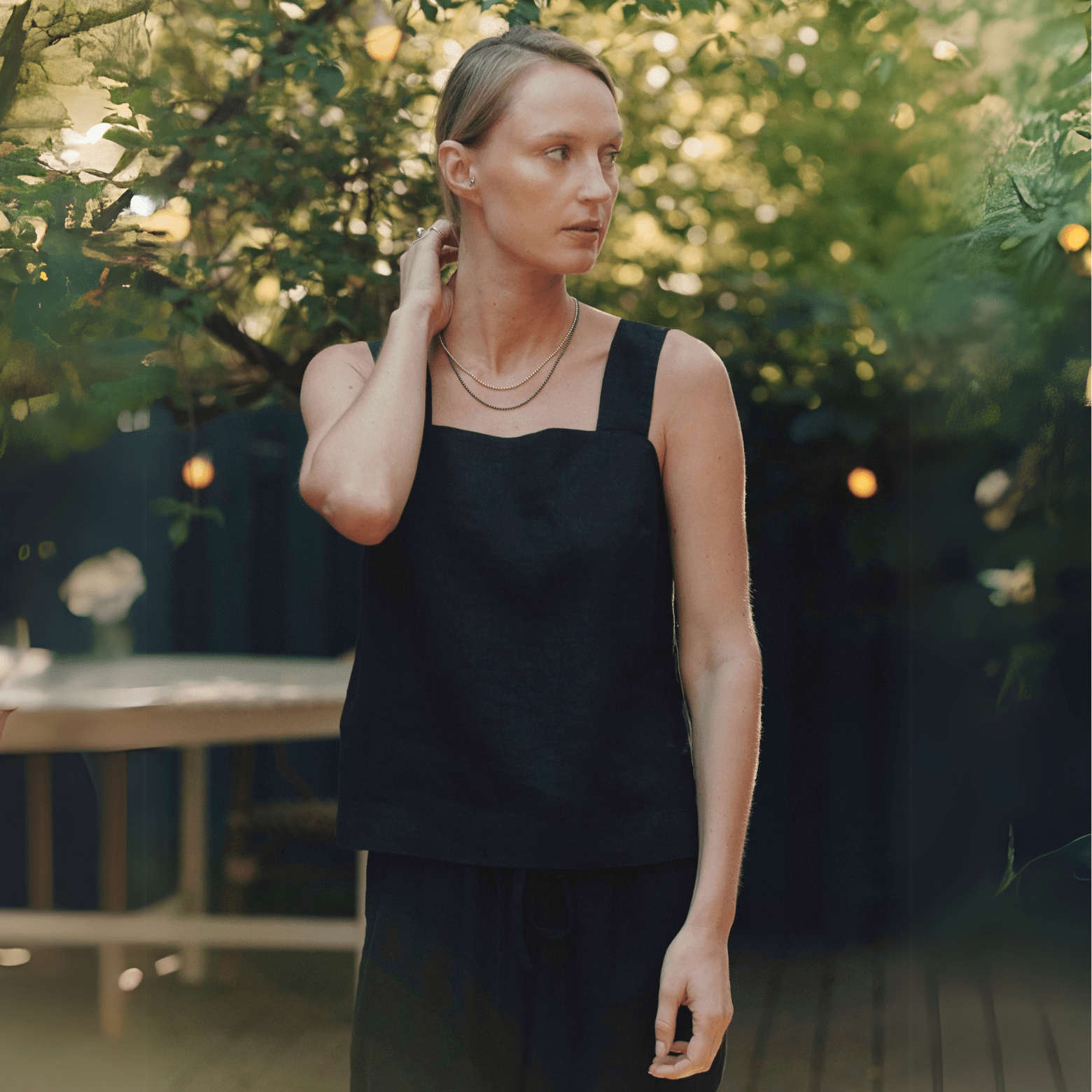 Black Linen Polka Top