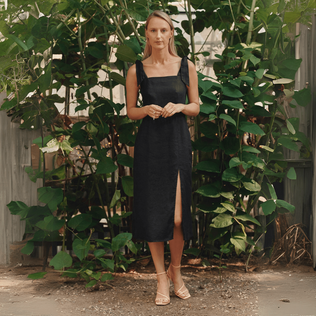 Black lino Rumba suknelė — naturalusdrabuziai.lt