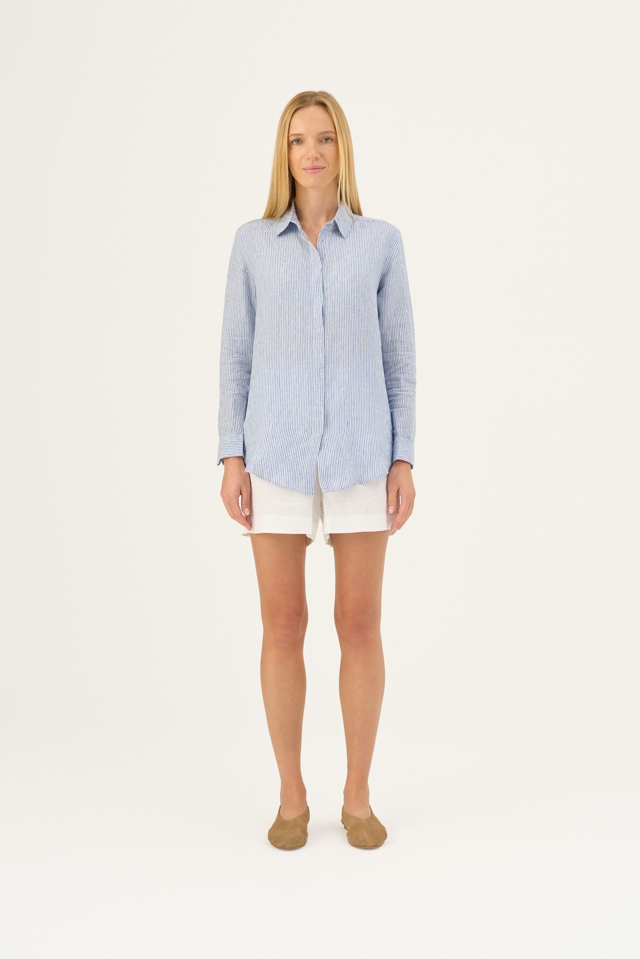 Blue White Stripes Linen Azalea Shirt
