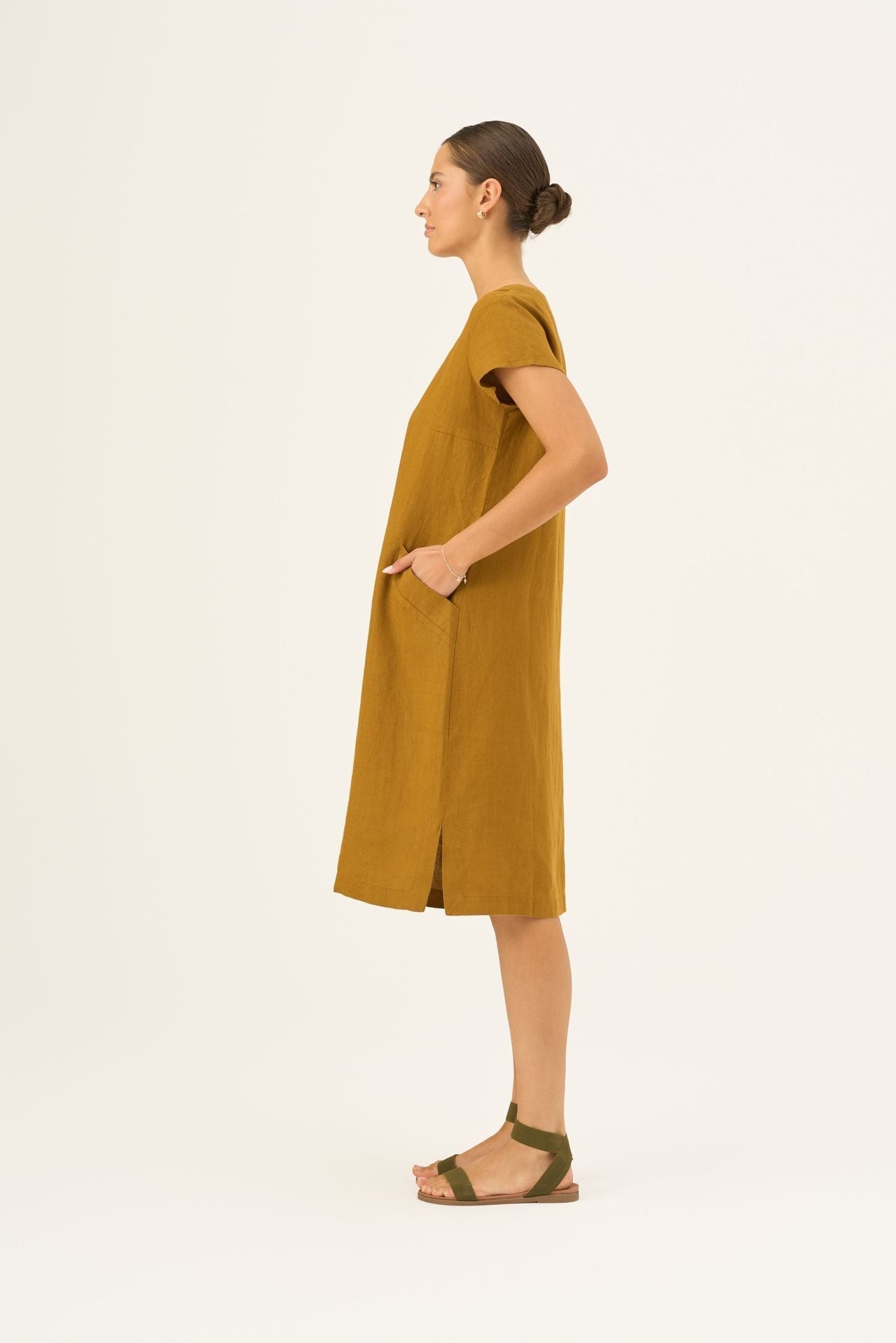 Bronze lino Goldenrod suknelė — naturalusdrabuziai.lt