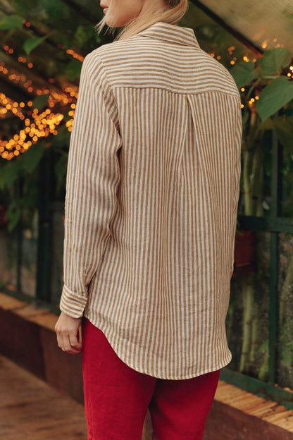 Bronze White Stripes lino Azalea marškiniai — naturalusdrabuziai.lt