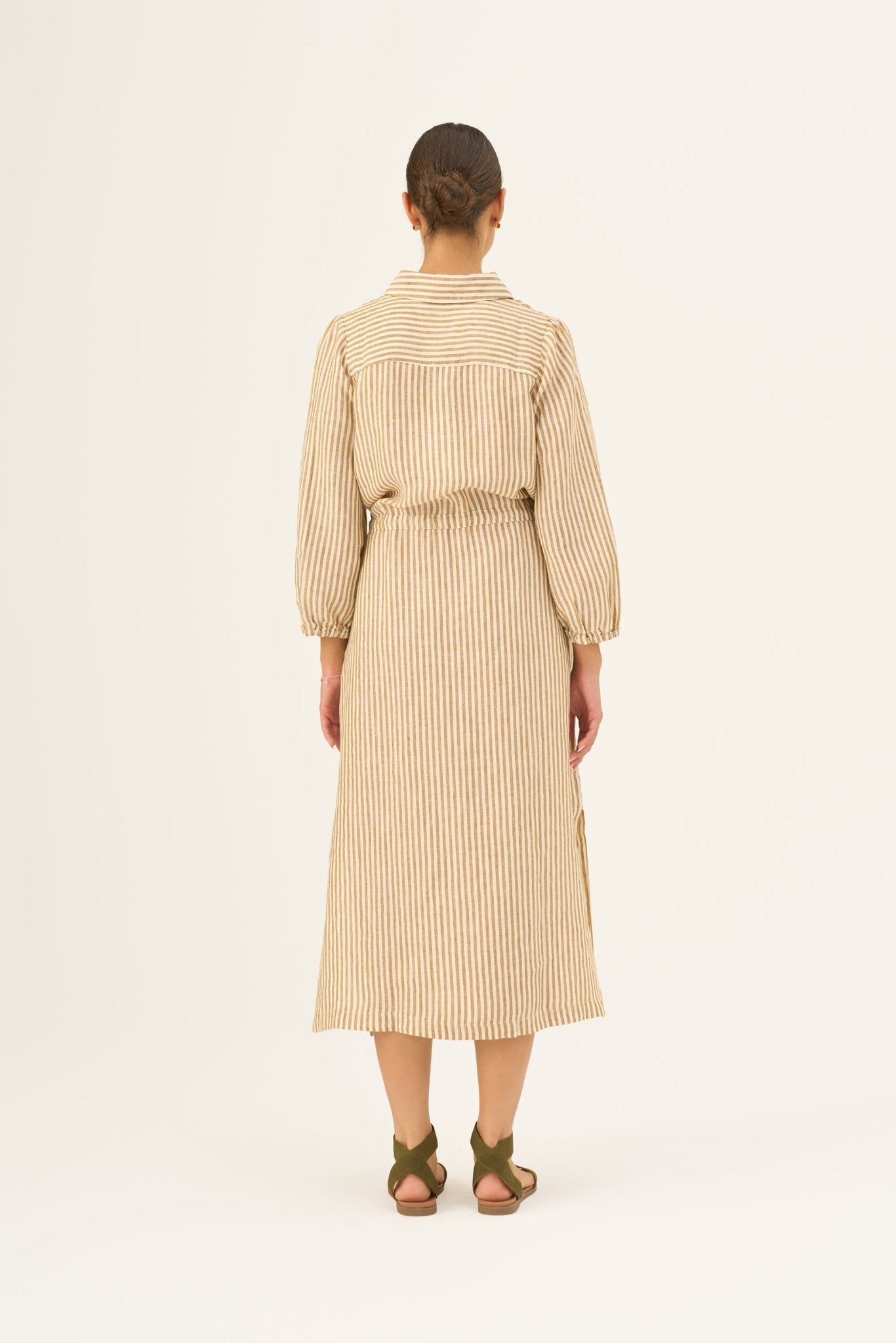 Bronze White Stripes Linen Rhapsody Dress
