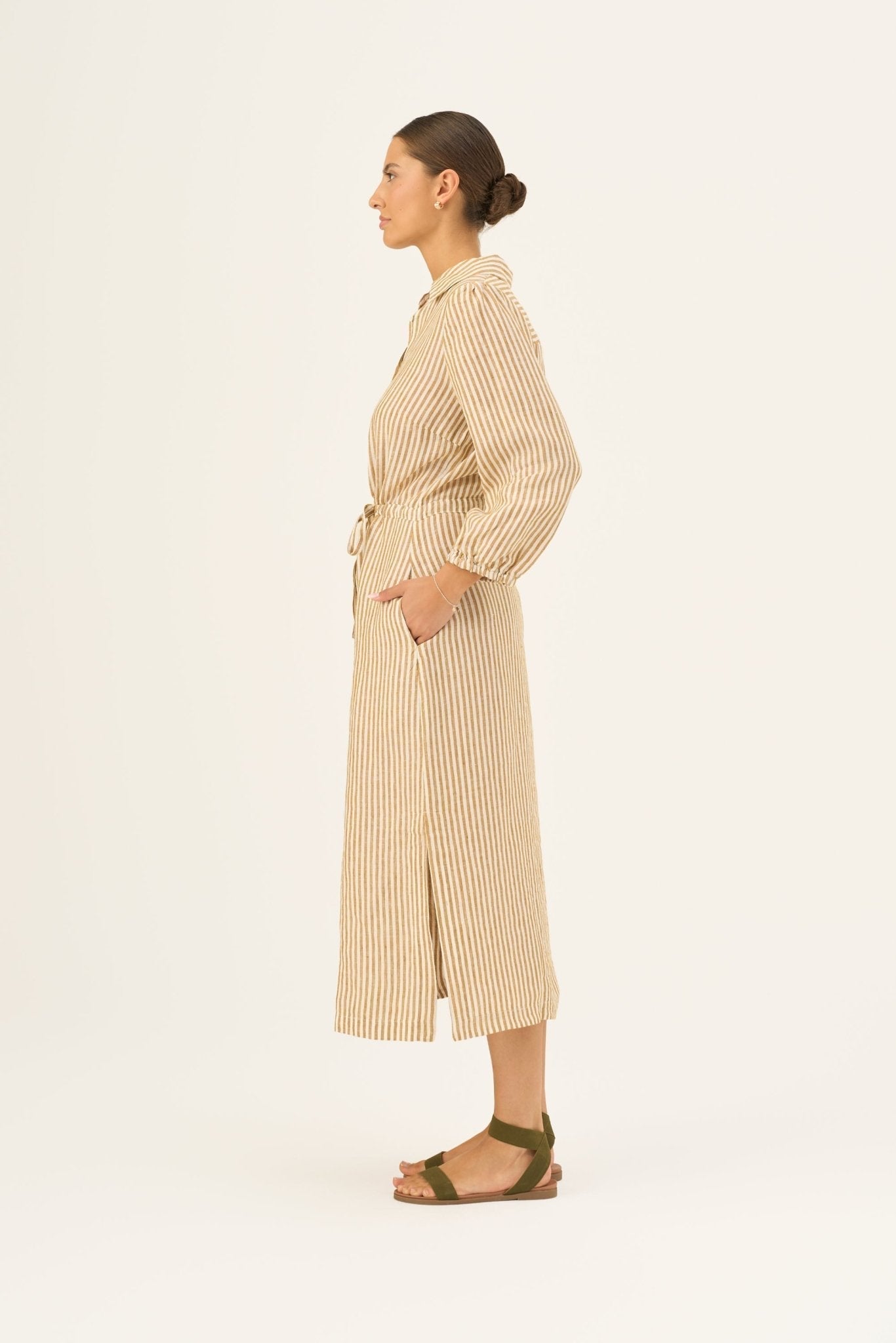 Bronze White Stripes Linen Rhapsody Dress