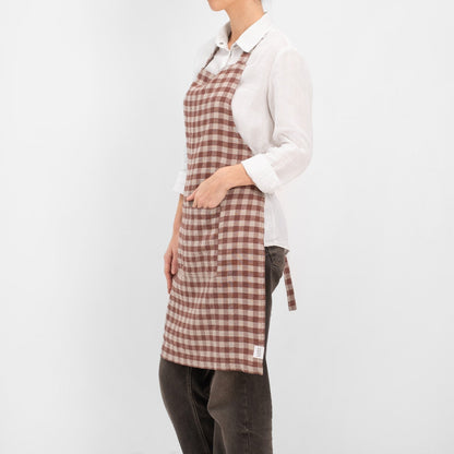 Chocolate Gingham lino kasdienė prijuostė — naturalusdrabuziai.lt