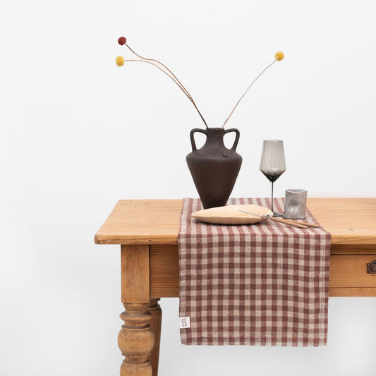 Chocolate Gingham lino stalo takelis — naturalusdrabuziai.lt