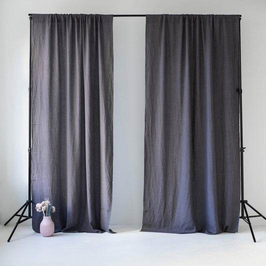 Dark Grey lino Night Rod Pocket Curtain rinkinys 2 vnt. — naturalusdrabuziai.lt