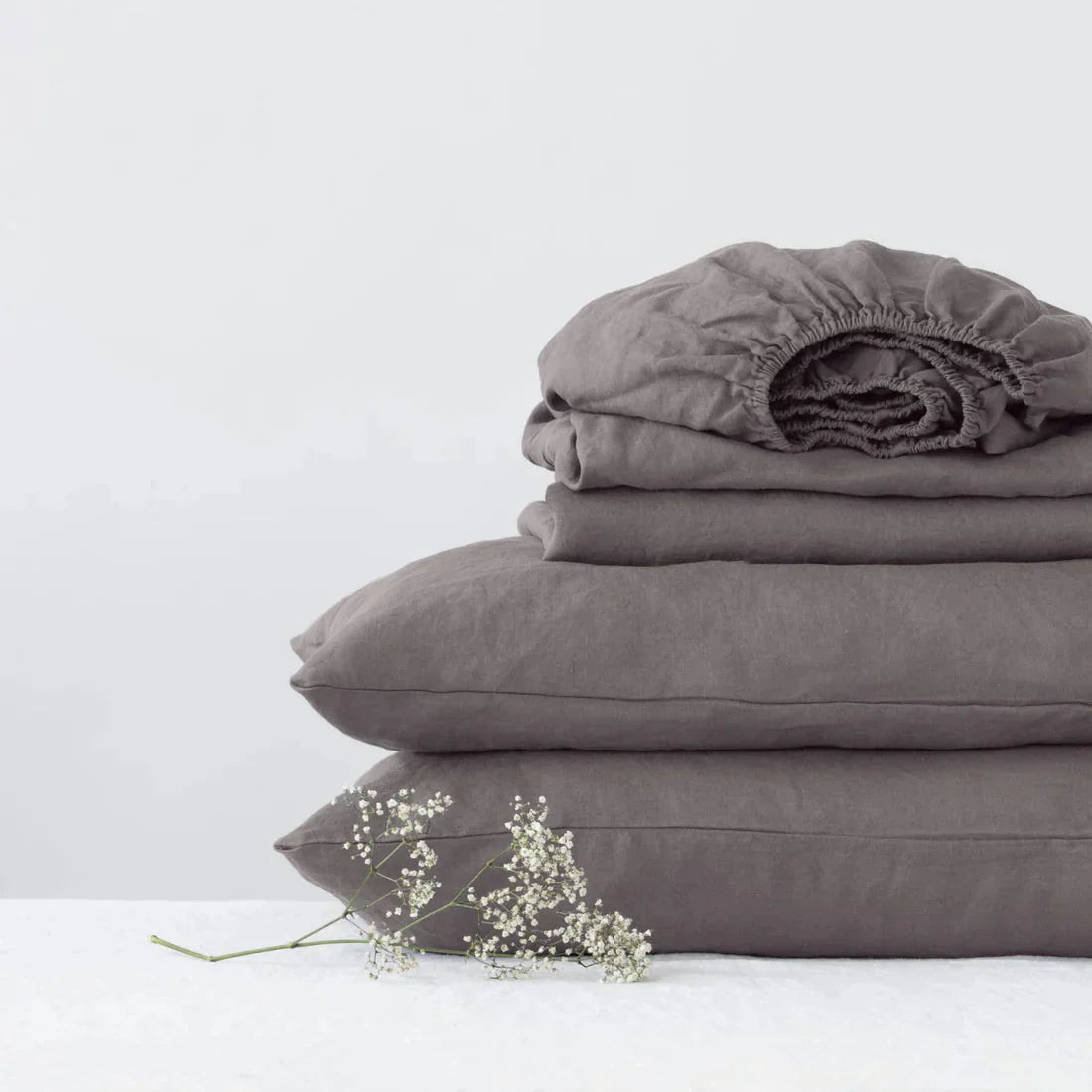 Dark Grey lino paklodė rinkinys — naturalusdrabuziai.lt