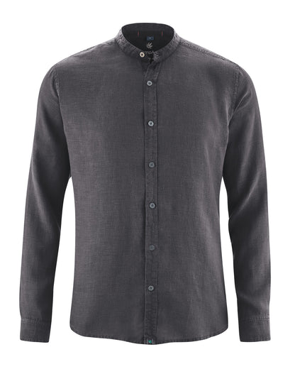 Vyriški 100% kanapių marškiniai stačia apykakle (Slim Fit) – Antracito
