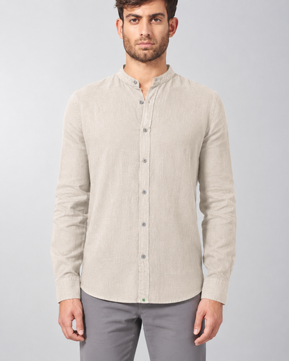 Vyriški 100% kanapių marškiniai stačia apykakle (Slim Fit) – Usnies violetinė