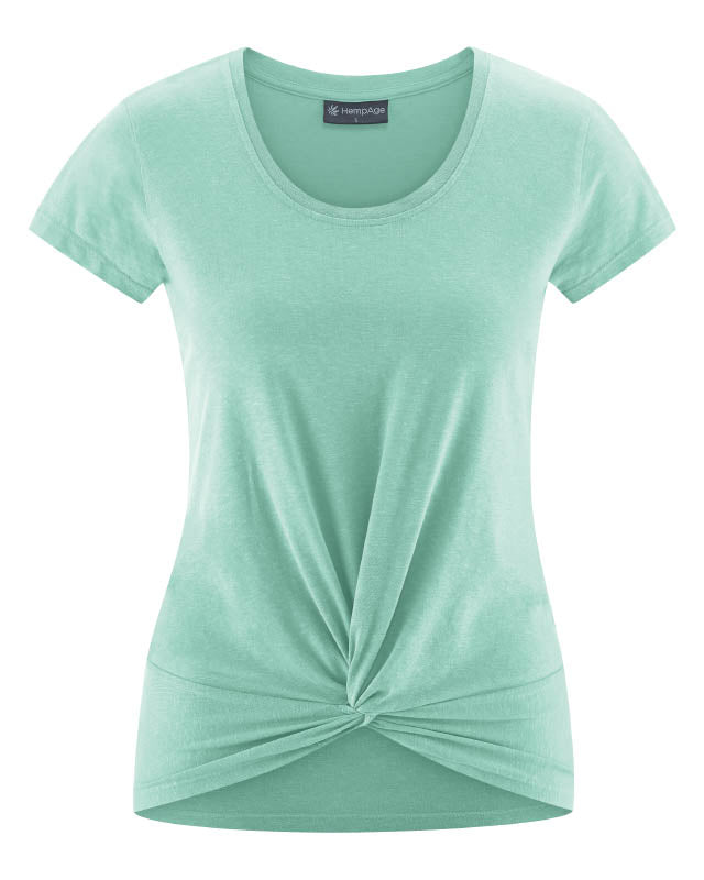 Jogos marškinėliai su mazgo detale iš kanapių ir ekologiškos medvilnės – Šalavijų