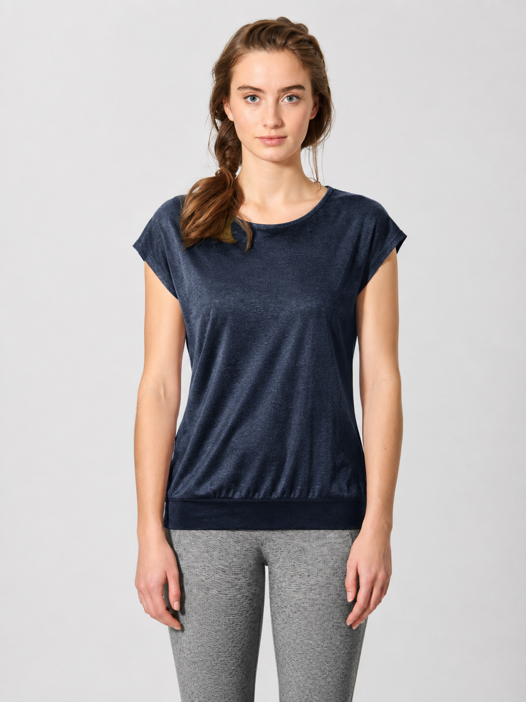 Moteriški marškiniai iš kanapių ir ekologiškos medvilnės (DH653OCS) – Tamsiai mėlyna
