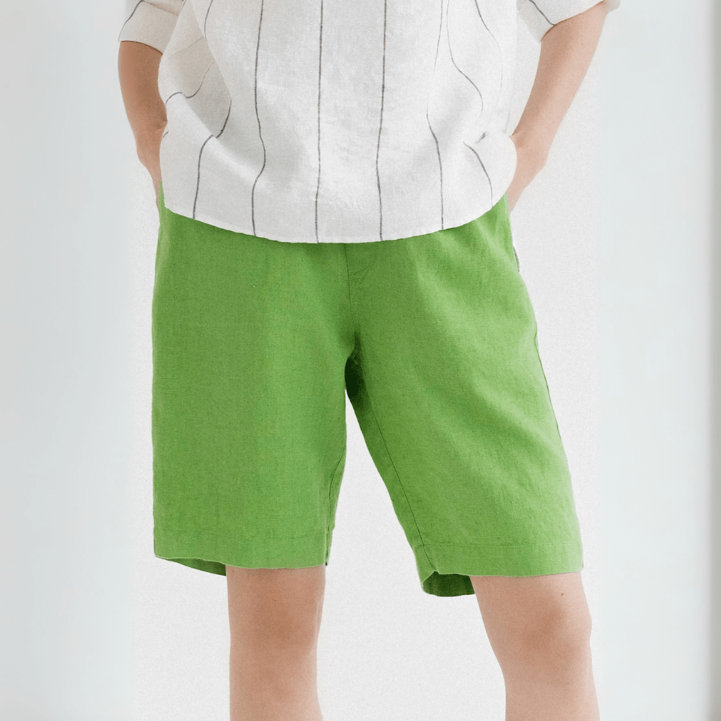 Foliage Green Linen Cumin Shorts