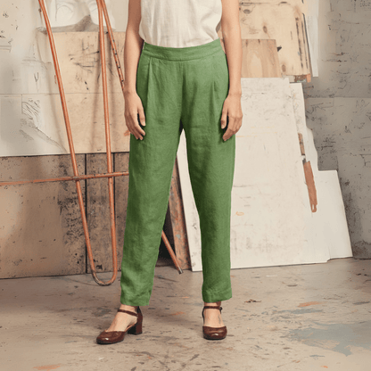 Foliage Green Linen Gladiolus Trousers