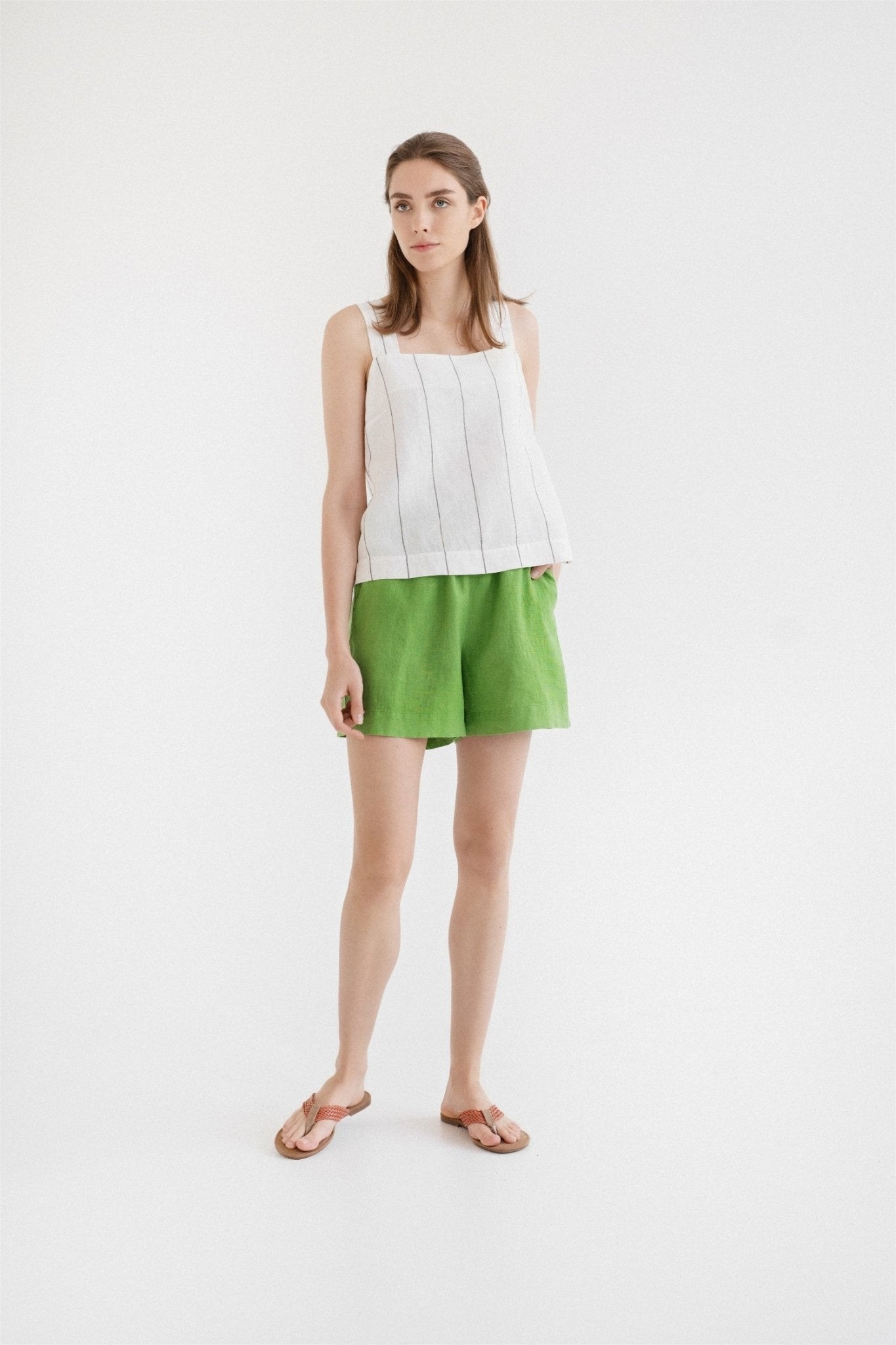Foliage Green Linen Hip-Hop Shorts