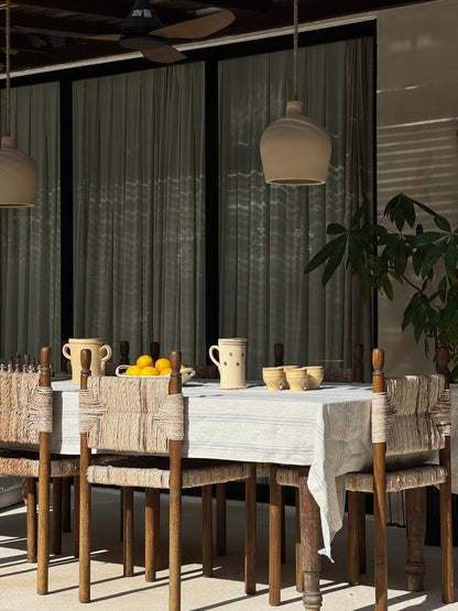 Grey Blue Wide Stripe Rustic lino staltiesė — naturalusdrabuziai.lt