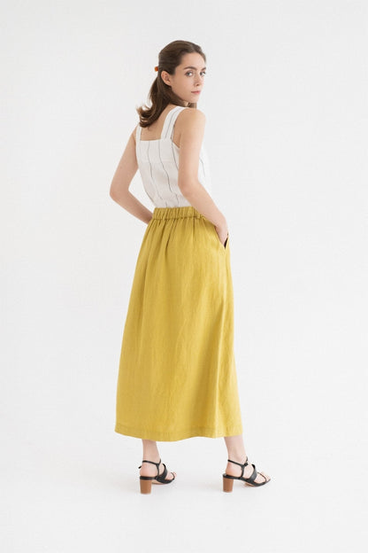 Lemon Curry Linen Gardenia Skirt