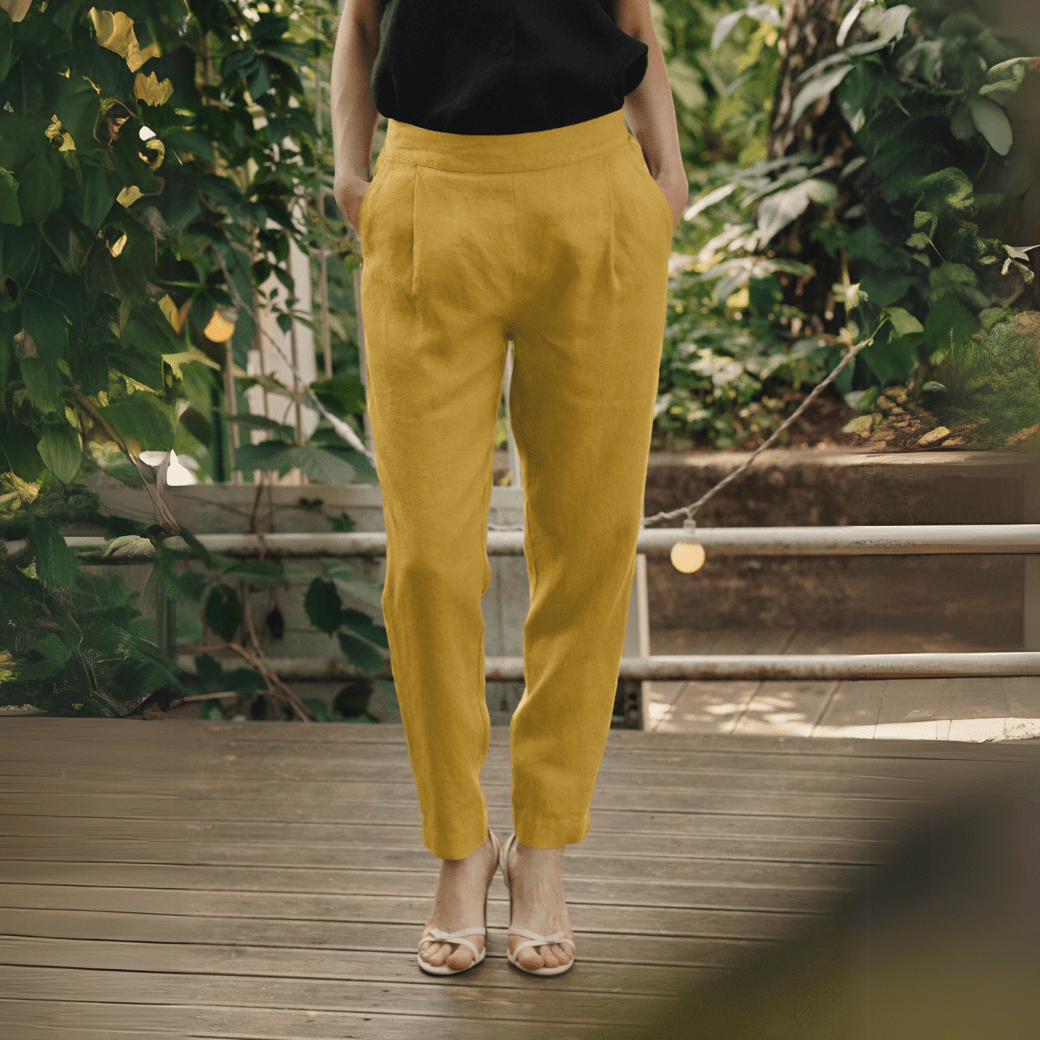 Lemon Curry Linen Gladiolus Trousers