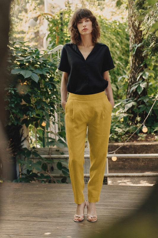 Lemon Curry Linen Gladiolus Trousers