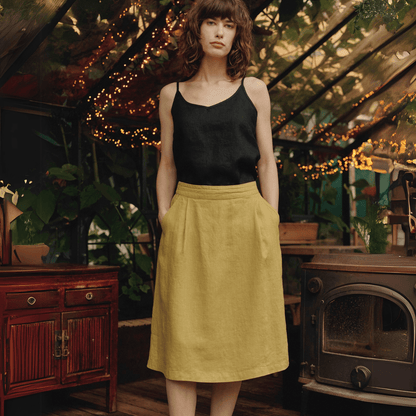 Lemon Curry lino Tulip sijonas — naturalusdrabuziai.lt