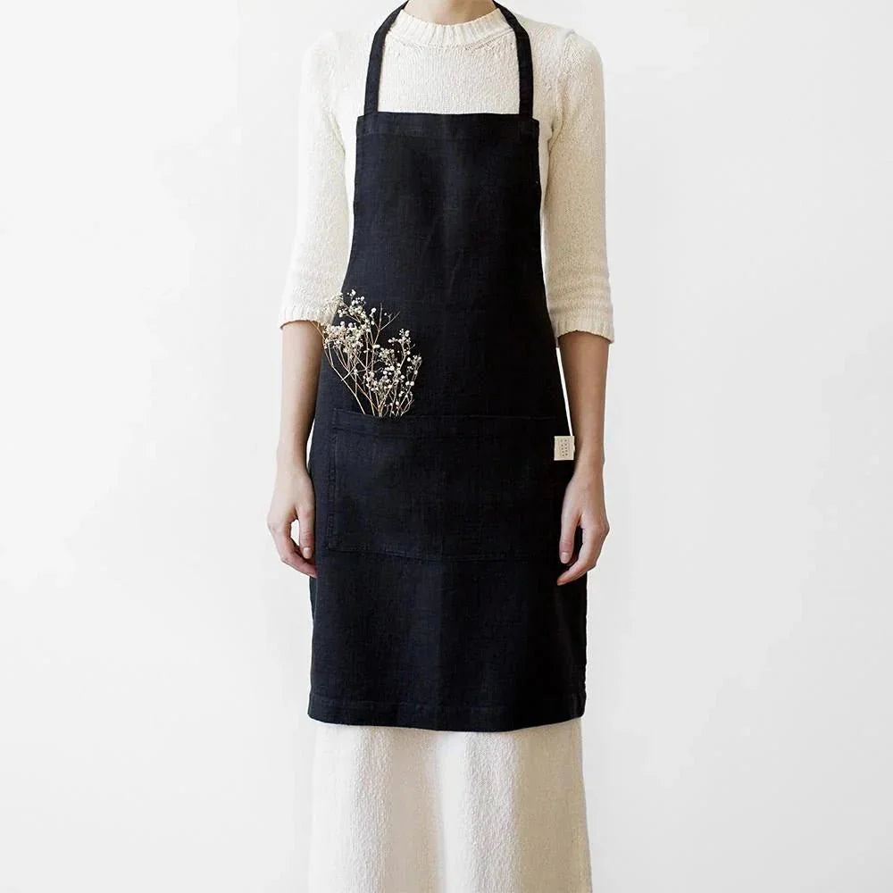 LIMITED EDITION Black lino kasdienė prijuostė — naturalusdrabuziai.lt