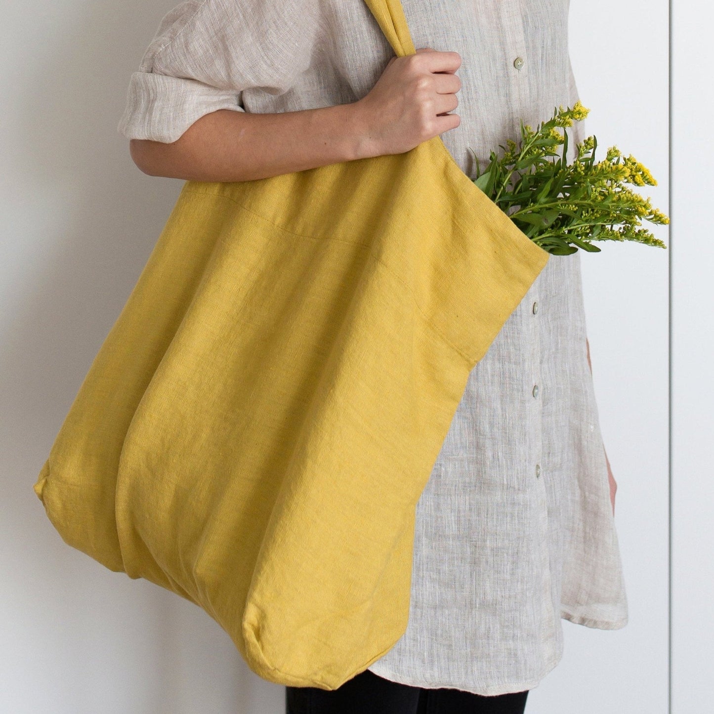 LIMITED EDITION Lemon Curry lino didelis krepšys — naturalusdrabuziai.lt