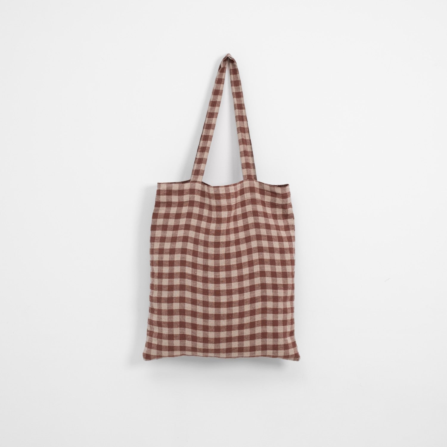 lino Tales Chocolate Gingham lino pirkinių krepšys — naturalusdrabuziai.lt