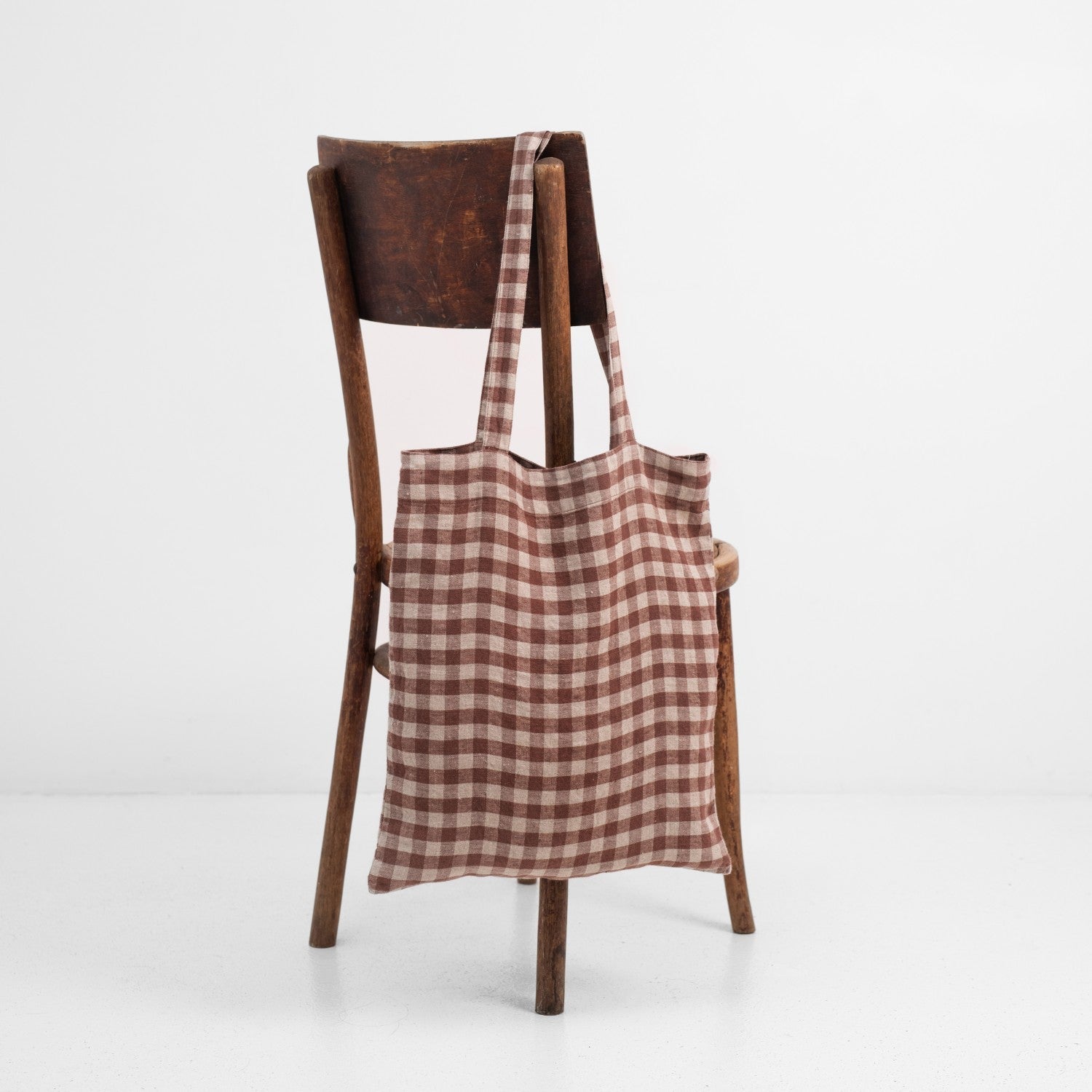 lino Tales Chocolate Gingham lino pirkinių krepšys — naturalusdrabuziai.lt